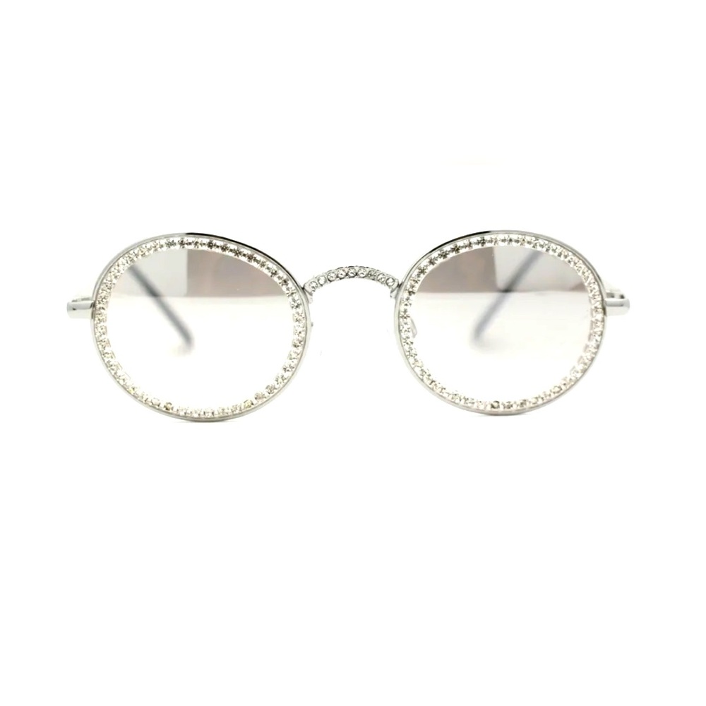 ISO small oval mirrored silver frame crystal rhinestone vintage glasses 🤞🏽